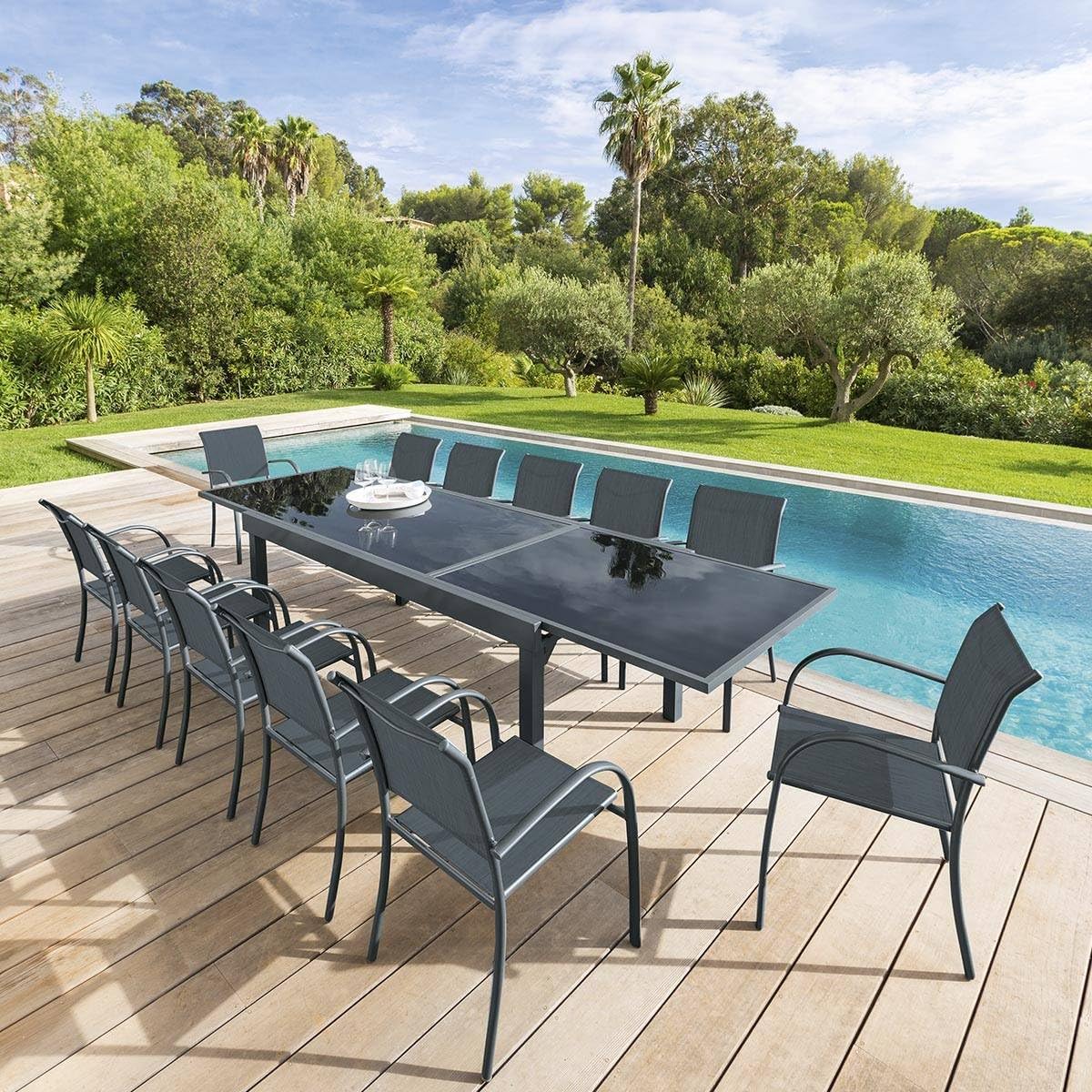karaca-alisveris - Piazza extensible - 12 places - aluminium/verre renforcé - gris graphite