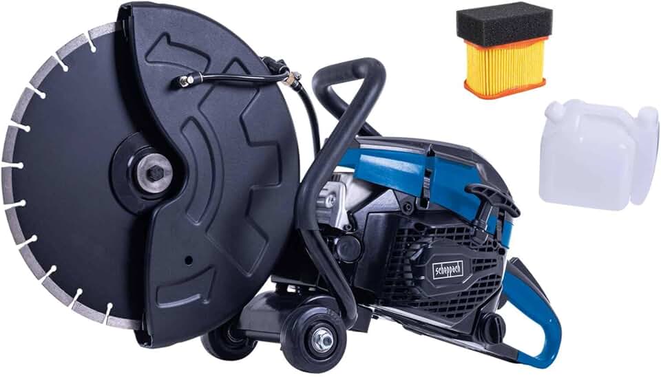karaca-alisveris Scie à béton PTS400 | 2900 W | Disque de coupe Ø350 mm | Profondeur de coupe 120 mm | Moteur 2 temps de 3,95 CV / 65 cm³ | EasyStart | Découpeuse thermique béton | Filtre de rechange inclus