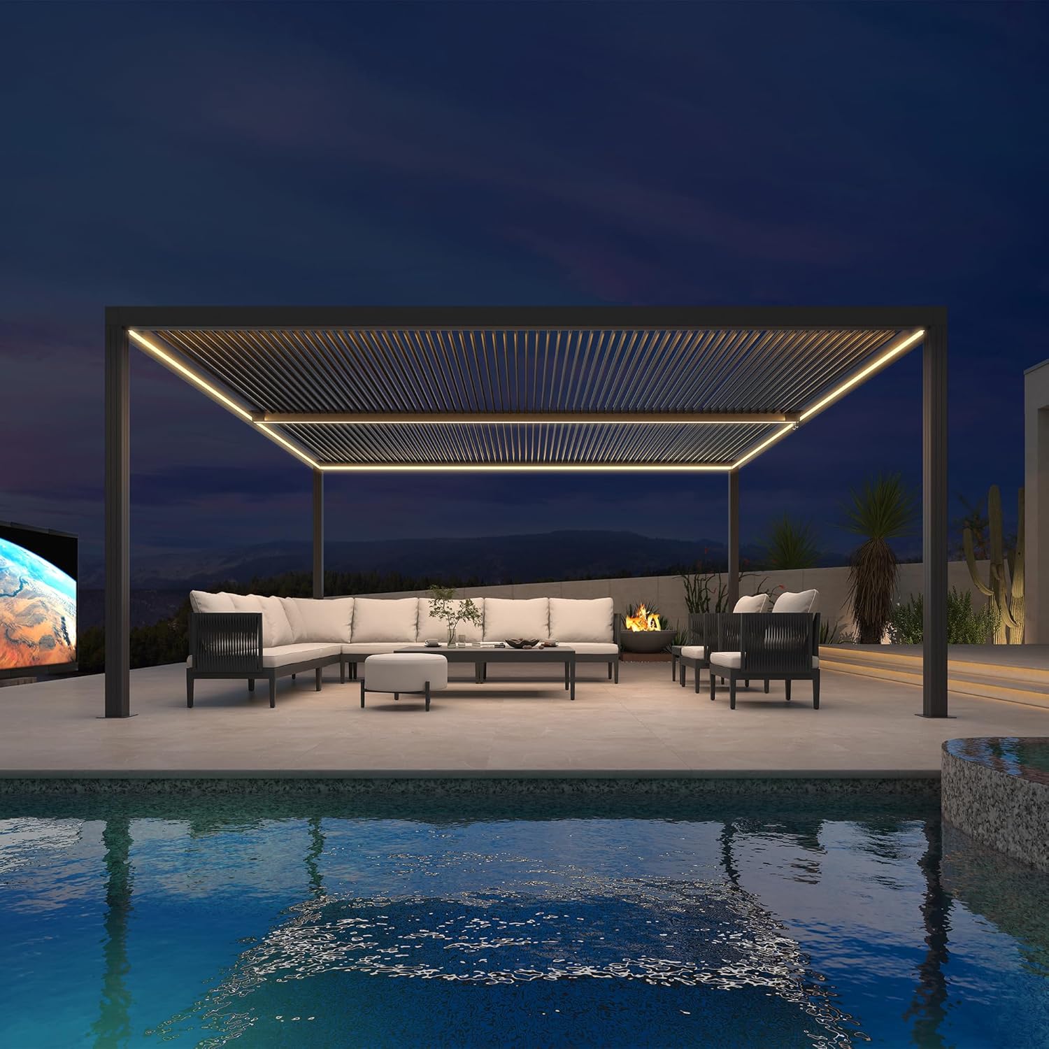 karaca-alisveris - Pergola bioclimatique aluminium 4,8x3,68m, LED, lames orientables