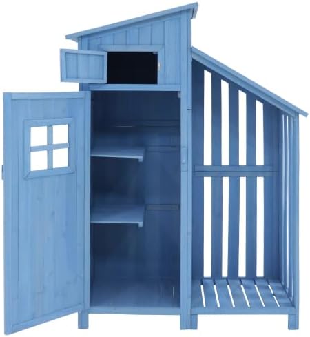 Petite armoire de jardin en bois massif 124 x 46 x 174 cm – Abri à outils résistant aux intempéries pour balcon et terrasse avec 2 étagères et toit en PVC – Abri de jardin compact pour petits jardins
