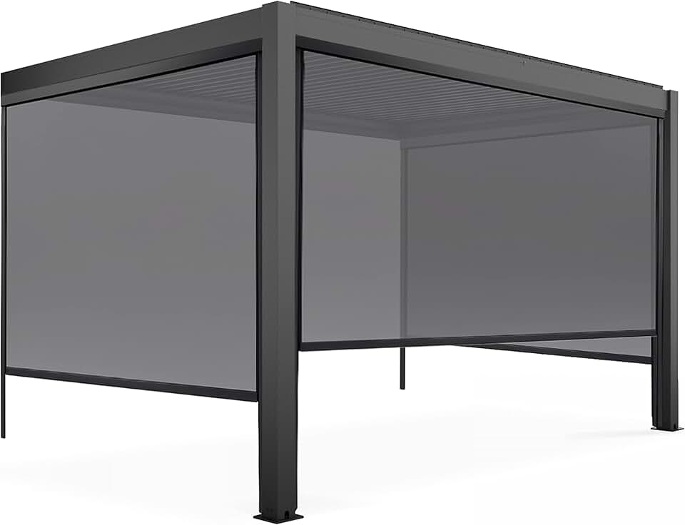 karaca-alisveris - Pergola bioclimatique adossée - 3x4m - 3 stores gris