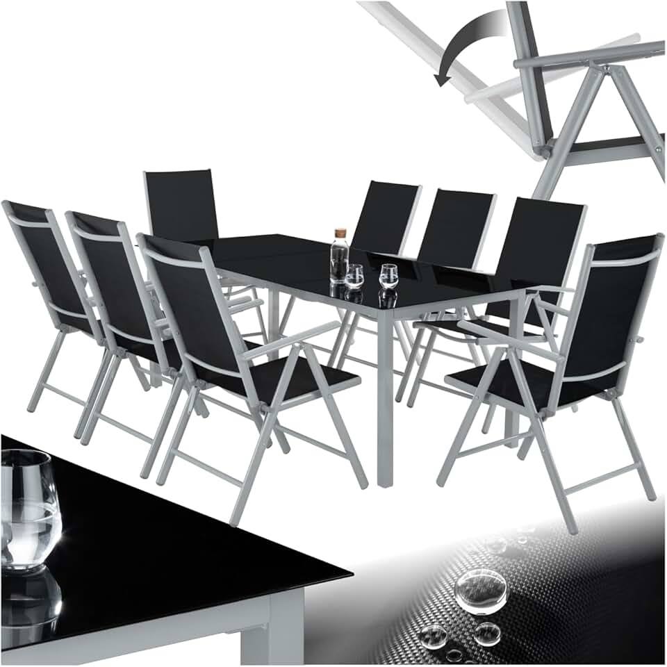 karaca-alisveris - Salon de Jardin 8 Fauteuils Pliables Aluminium, Table, Facile entretien