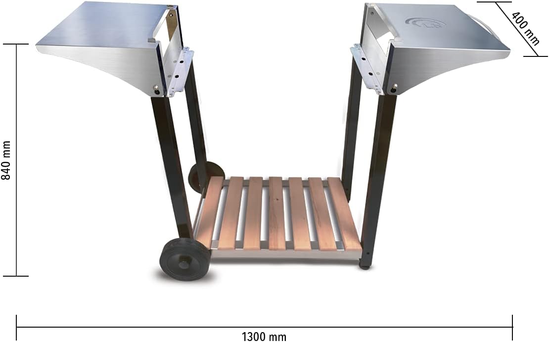 karaca-alisveris - Chariot plancha Aquitaine Pro - inox/bois, roulettes, dessertes latérales - 8477