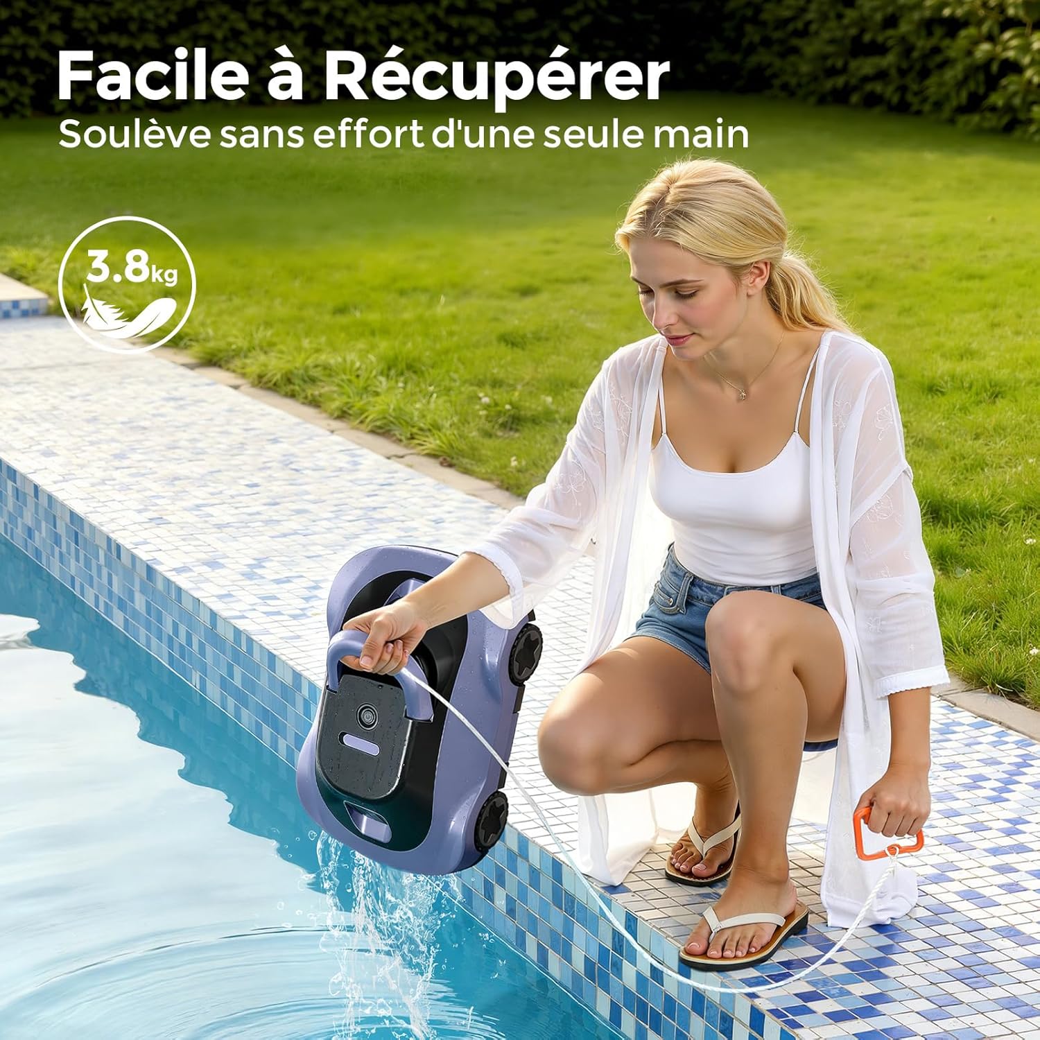 Robot piscine sans fil - 180min autonomie, filtration fine, 200m², aspiration puissante