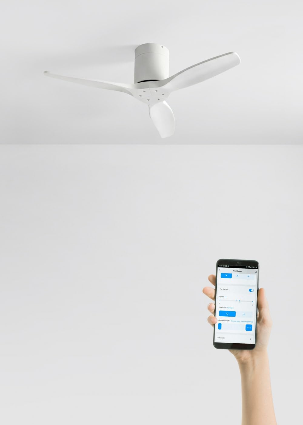 CREATE WINDCALM S Ventilateur de plafond ABS blanc avec Wi-Fi et télécommande, 40 W, silencieux, Ø112 cm, 6 vitesses, minuteur, fonction été/hiver