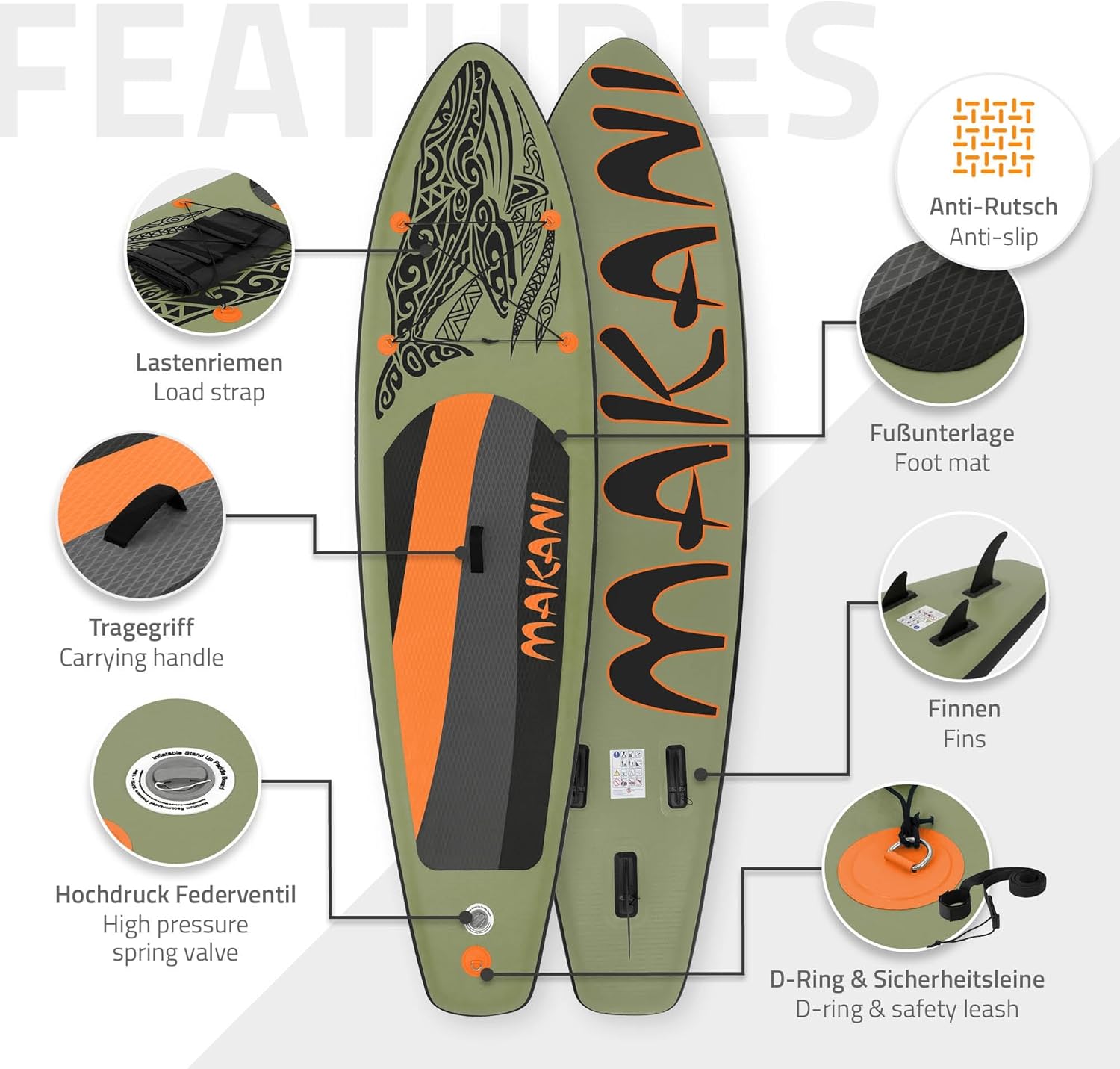 karaca-alisveris - Stand Up Paddle Série - 305/308/320/380 cm - PVC, 120/150 kg, épaisseur 10/15 cm, sac, pompe