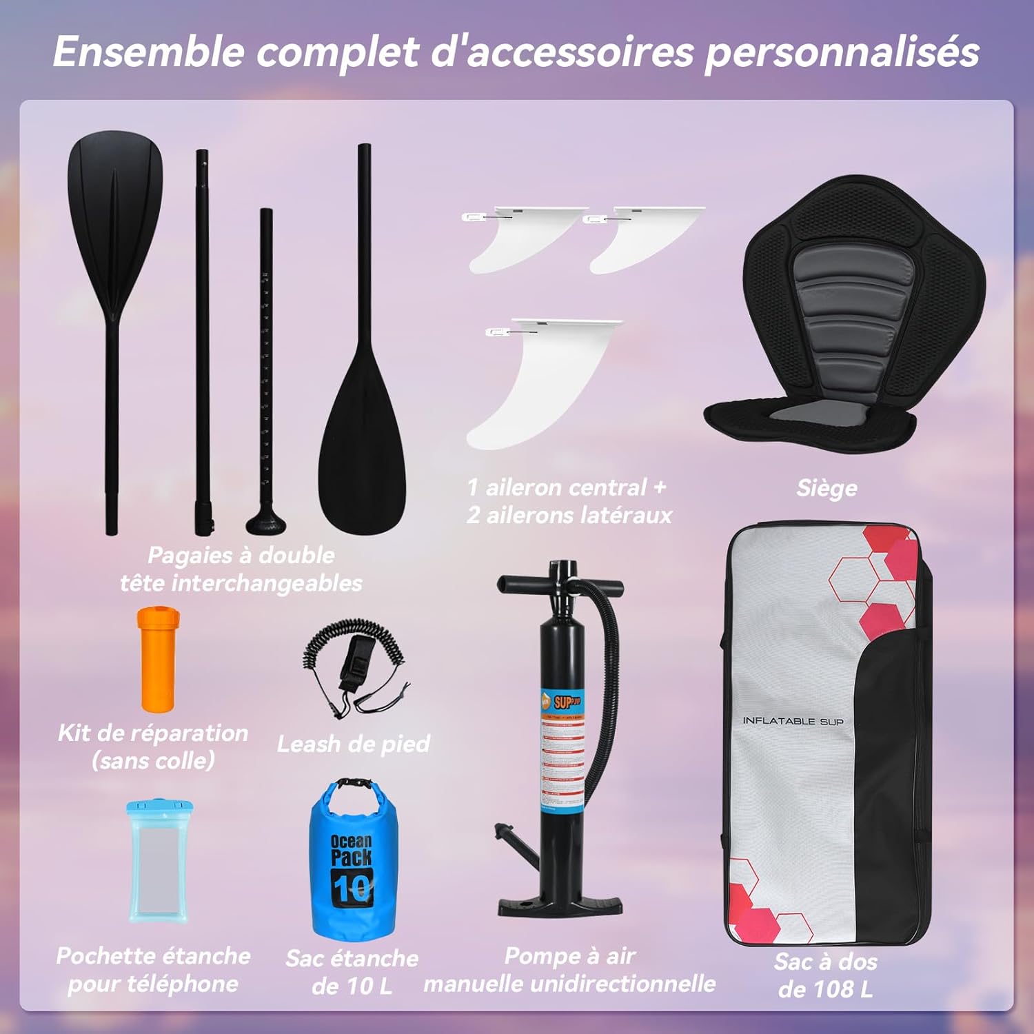 karaca-alisveris - Paddle Gonflable Série Adulte - 320/335cm - 2 places, siège kayak, pagaie alu, support caméra, pompe, 150kg