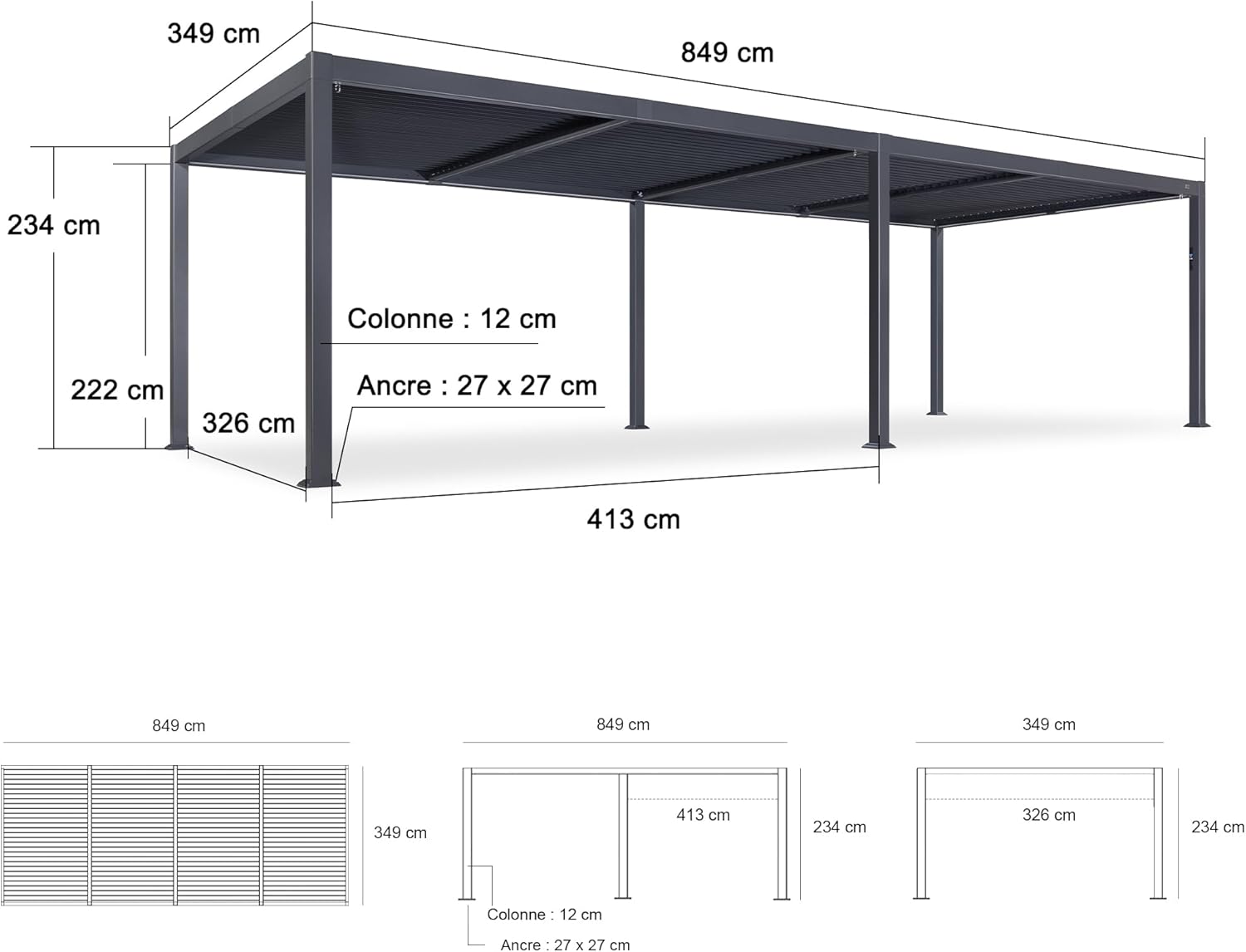 karaca-alisveris - Pergola bioclimatique - 3,5x8,5m - aluminium, lames LED, étanche