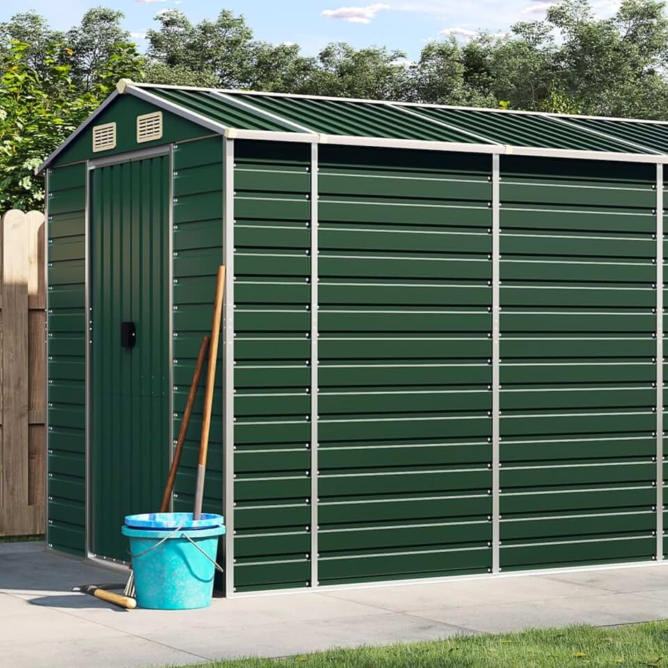 Abri de Jardin Vert 191x555x198 cm Acier galvanisé,Abris De Jardin,Abri De Stockage pour Jardin,Abri D'Outils De Jardin