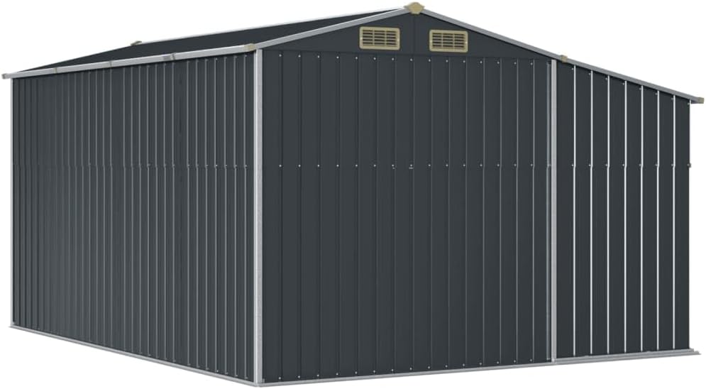 Abri de jardin acier galvanisé - incliné anthracite - 277x365,5x179cm - rangement outils, extérieur durable