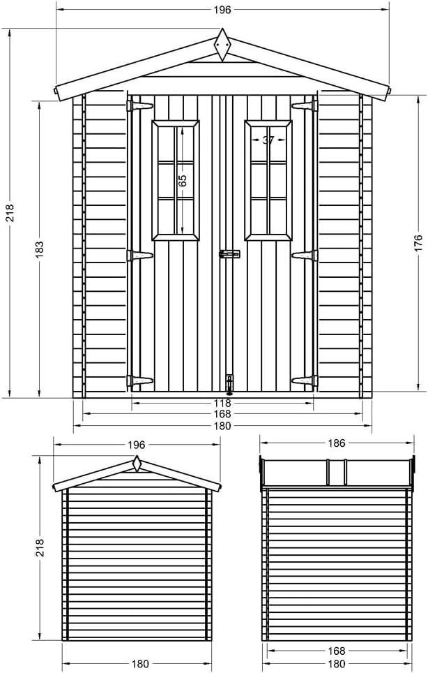 Abri de Jardin en Bois - Stockage extérieur I186xL196xH218 cm/ 2,82 m2 Petit abri à Outils, Local à vélos - karaca-alisveris M320C