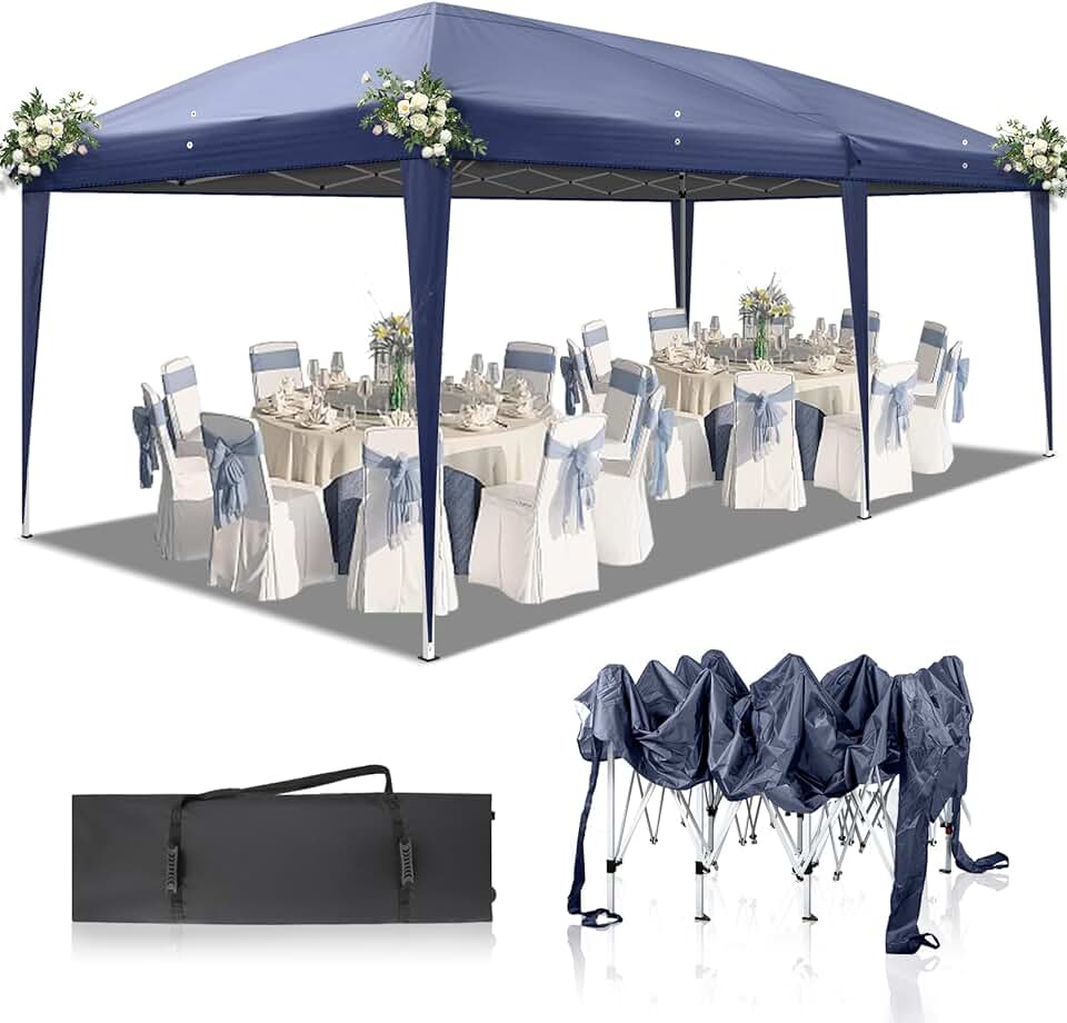 karaca-alisveris Tonnelle de Jardin Pliante,3x6m,Imperméable,Pop-Up,3 Hauteurs Réglables, Protection UV 50+,Tente de Fête,Structure en Acier,pour Jardin,Fête,Bleu