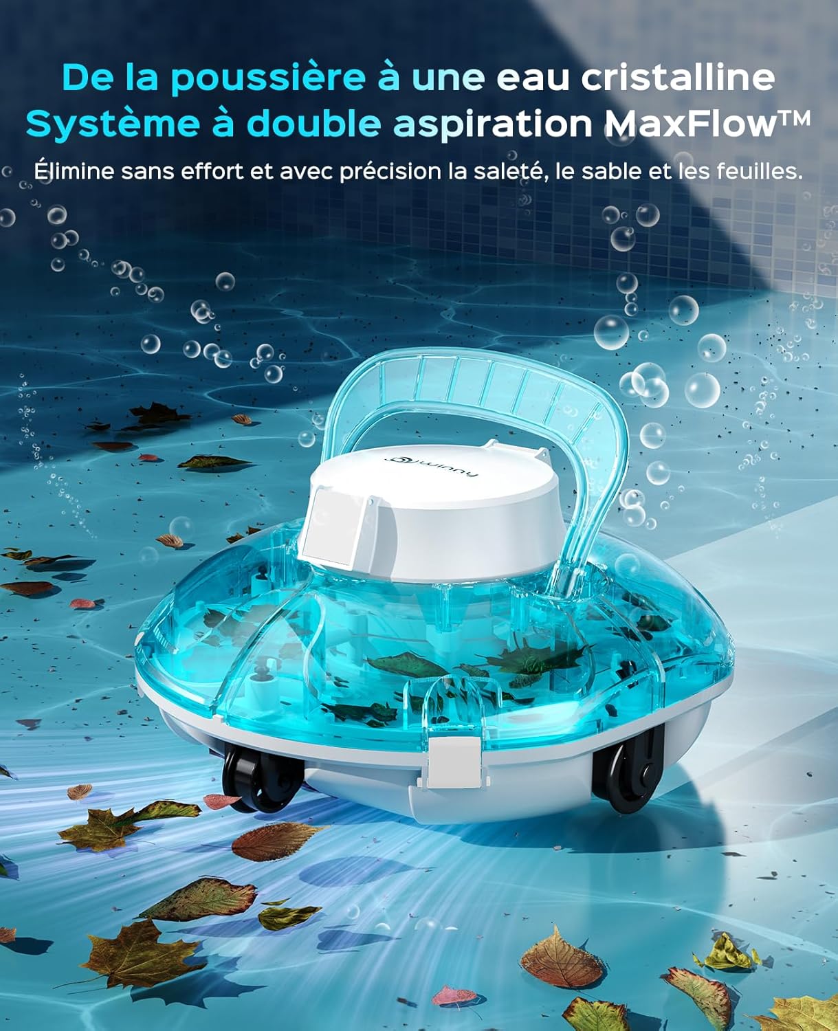 Winny - Robot piscine sans fil, 60m², double filtration, 80 min, Winny200P