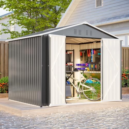 Abri de jardin métal - 8x6m, porte rabattable, résistant intempéries