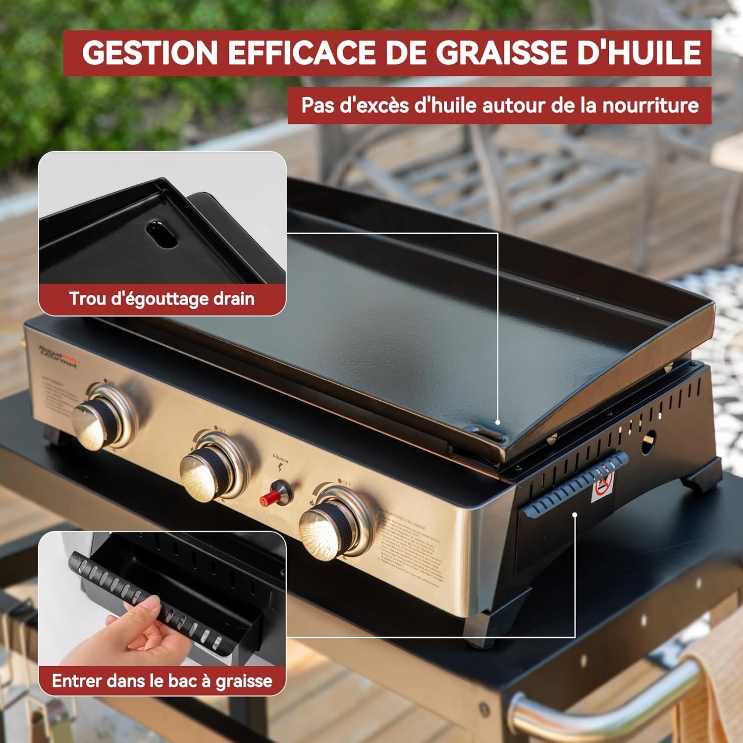 karaca-alisveris - Plancha Gaz 3 brûleurs - 62x35,5 cm - acier émaillé, portable, 7.5kW