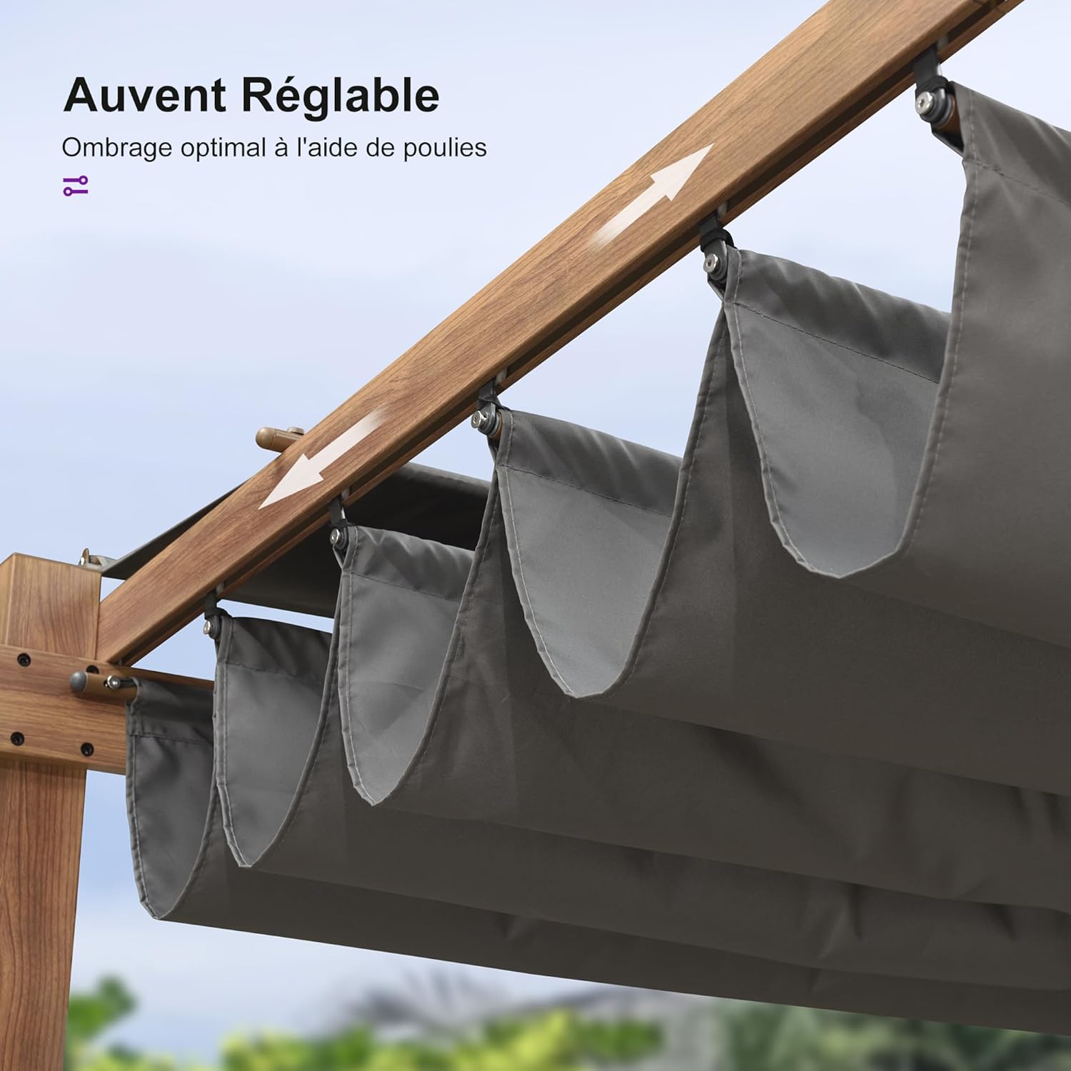 karaca-alisveris - Pergola aluminium - 4x3m - toile rétractable, teck, imperméable