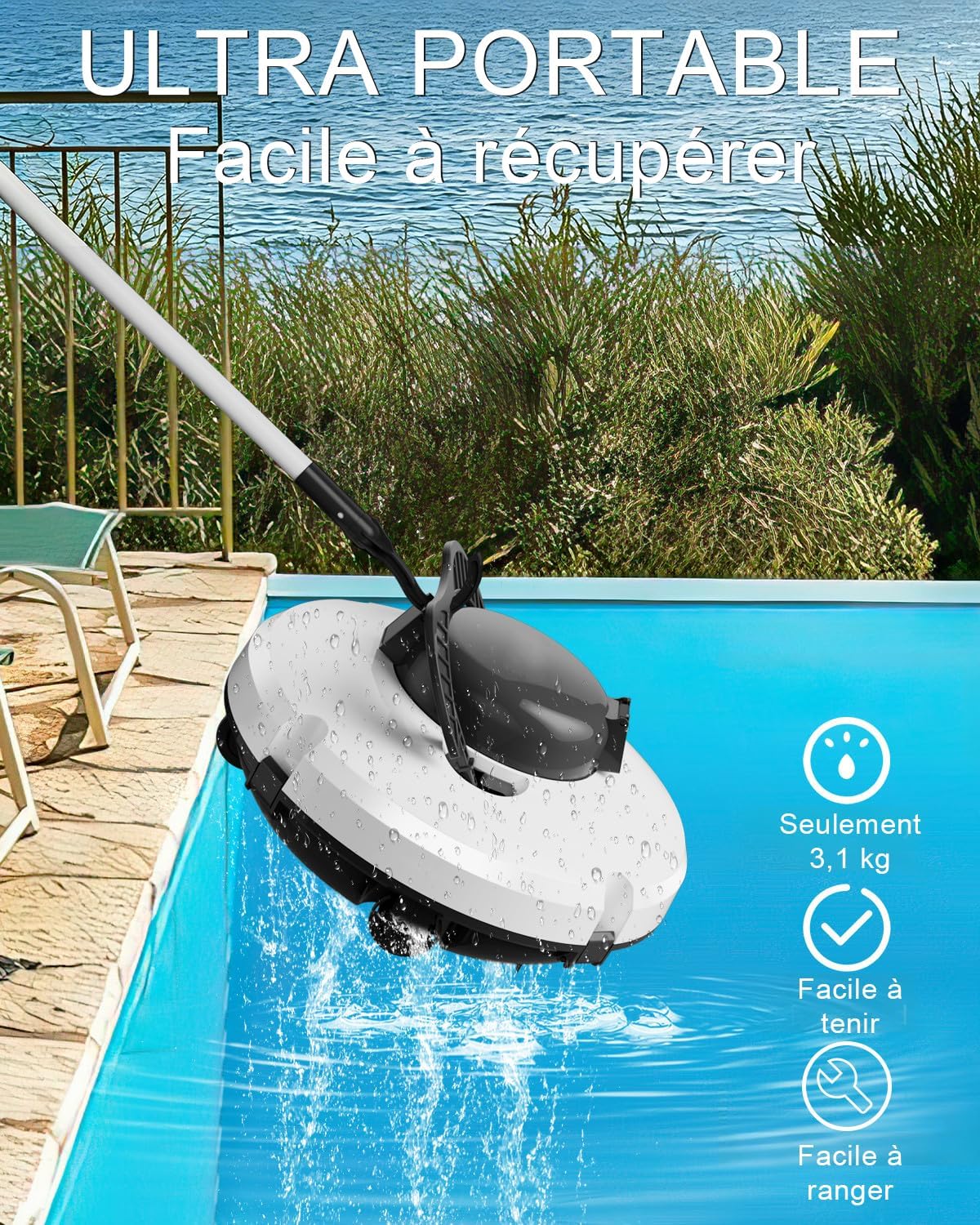 Robot Piscine sans Fil - Double moteur - 100㎡ - Aspiration puissante, 120 min, auto-stationnement