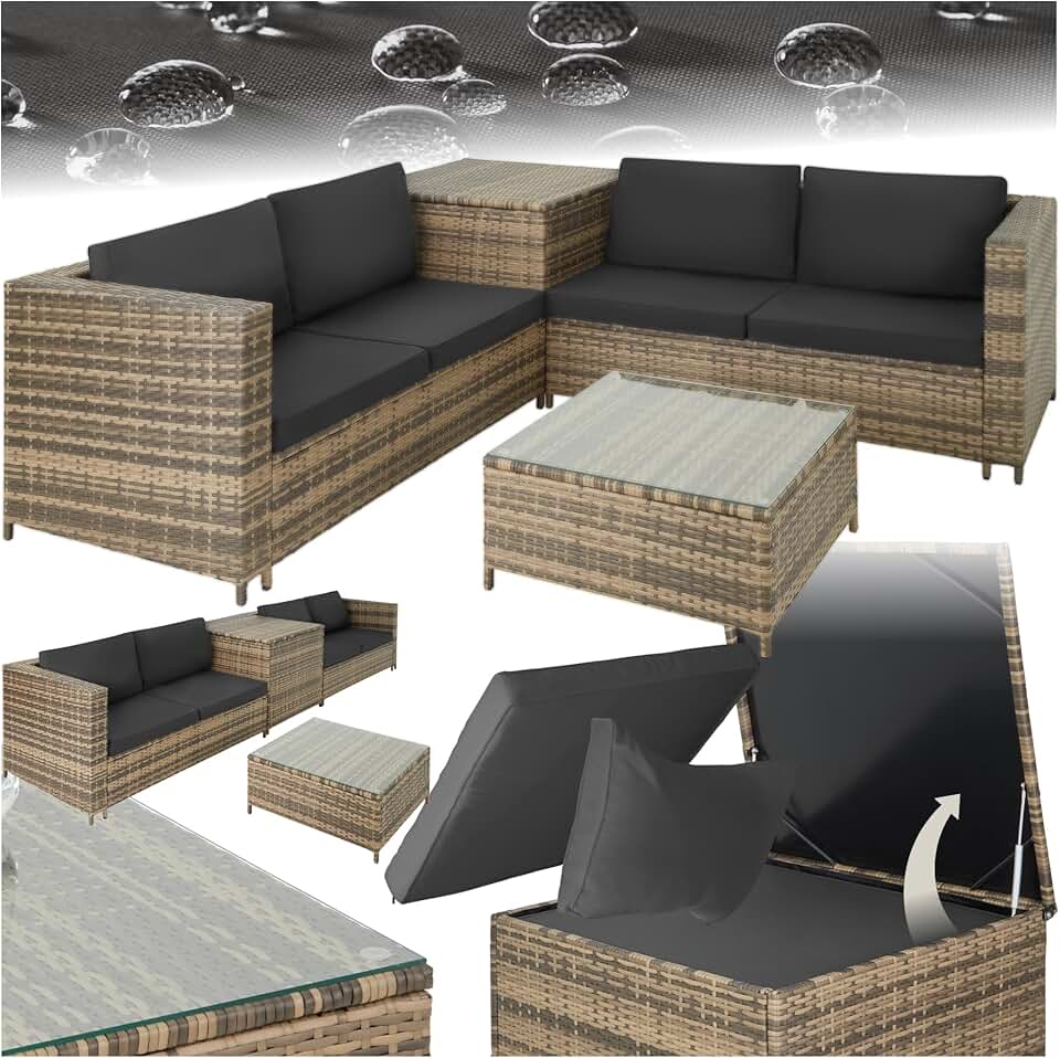 karaca-alisveris - Ensemble salon Poly Rotin 4 pers. modulable, coffre, verre