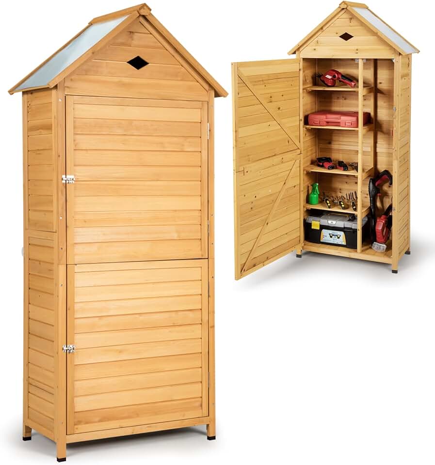 karaca-alisveris - abri de jardin bois 70x35x176cm, 5 étagères, porte verrouillable