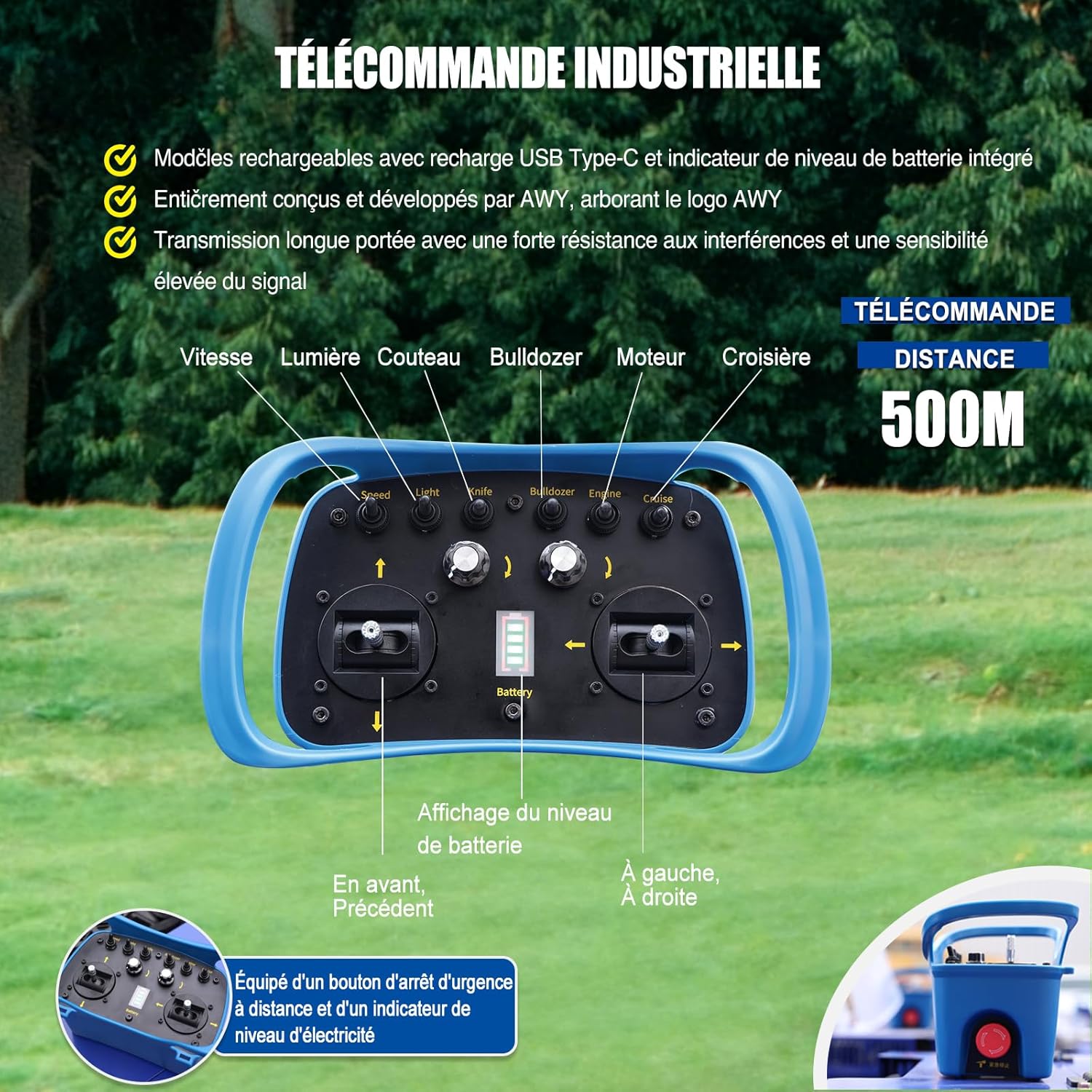 Tondeuse à gazon - hybride huile/électrique - tout-terrain - 4WD, télécommandée