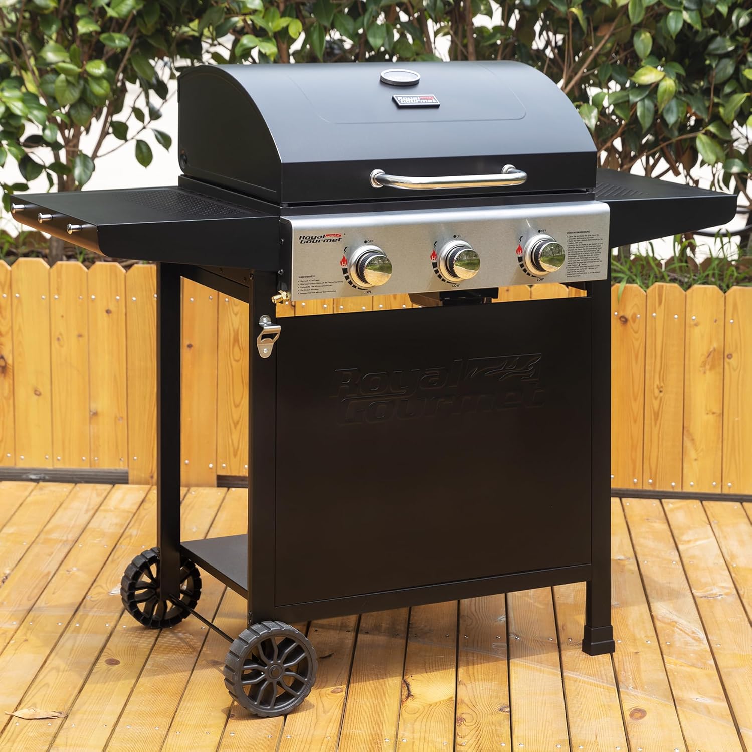 karaca-alisveris – BBQ Gaz 3 brûleurs – 9kW – chariot, capot, grilles, jardin