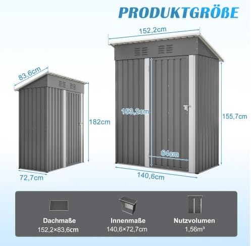 Abri de jardin - toit plat - 152x84x182 cm - métal, porte verrouillable