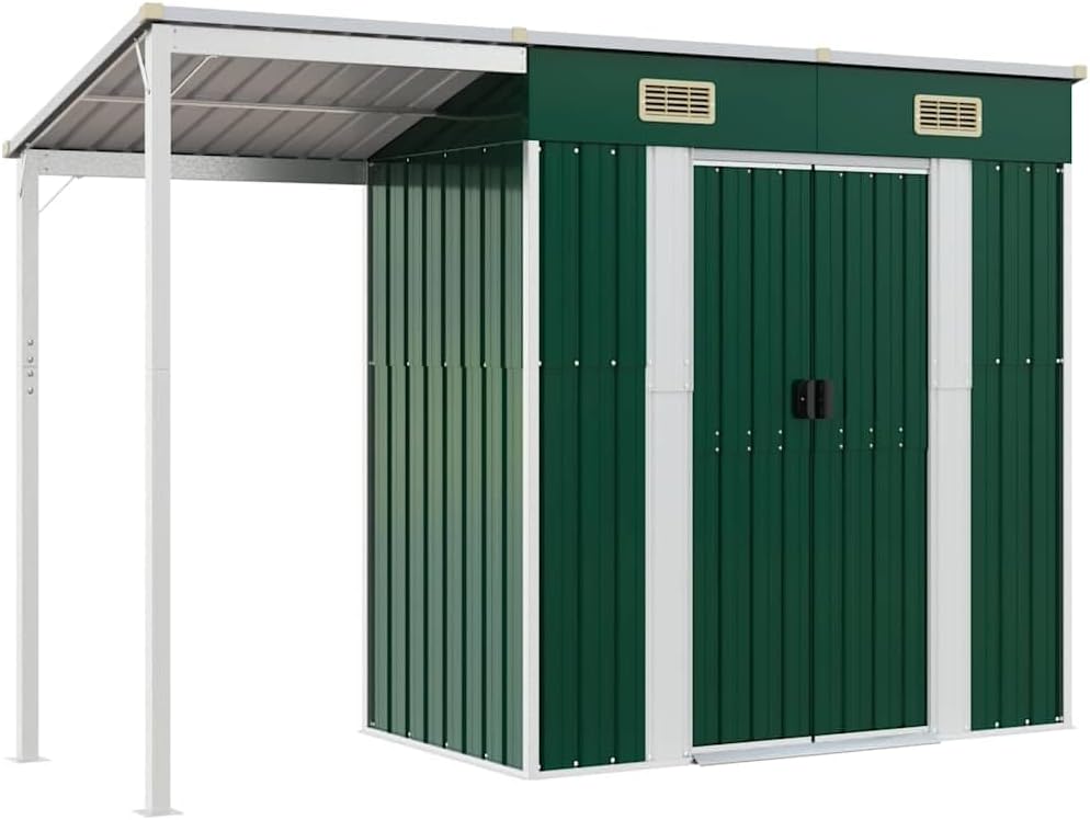 karaca-alisveris Abri de Jardin avec Toit prolongé Vert 277x107x181 cm Acier, Maison & Jardin, Pelouses & Jardins, Vie en extérieur, Structures extérieures, Cabanes & abris de Jardin, Vert, (Poids 41.56KG)