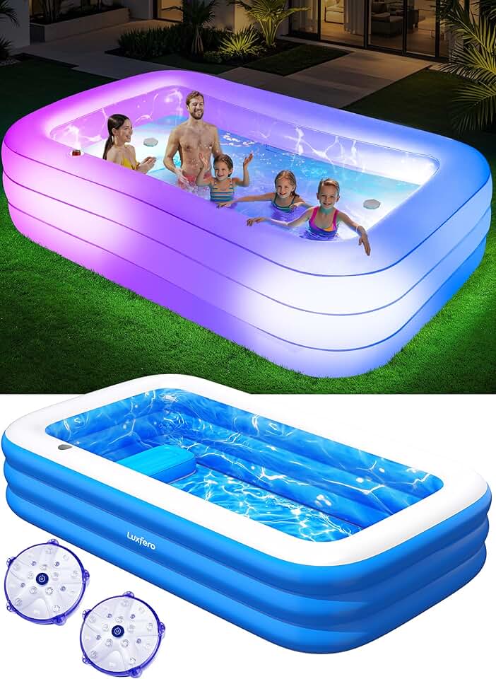 karaca-alisveris – Piscine Gonflable avec siège, 280x160x50 cm, lumières, 1400L