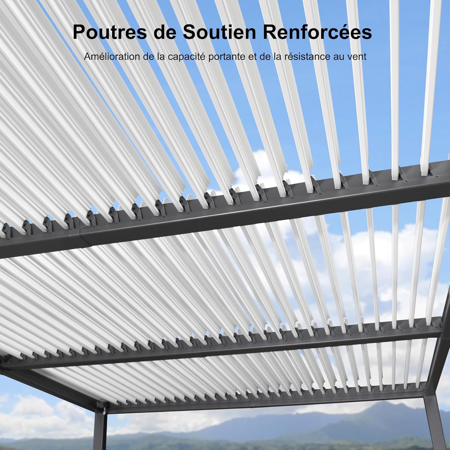 karaca-alisveris - Pergola Bioclimatique - 6,35x3,5m - Aluminium, éclairage, lames orientables, poteaux blancs