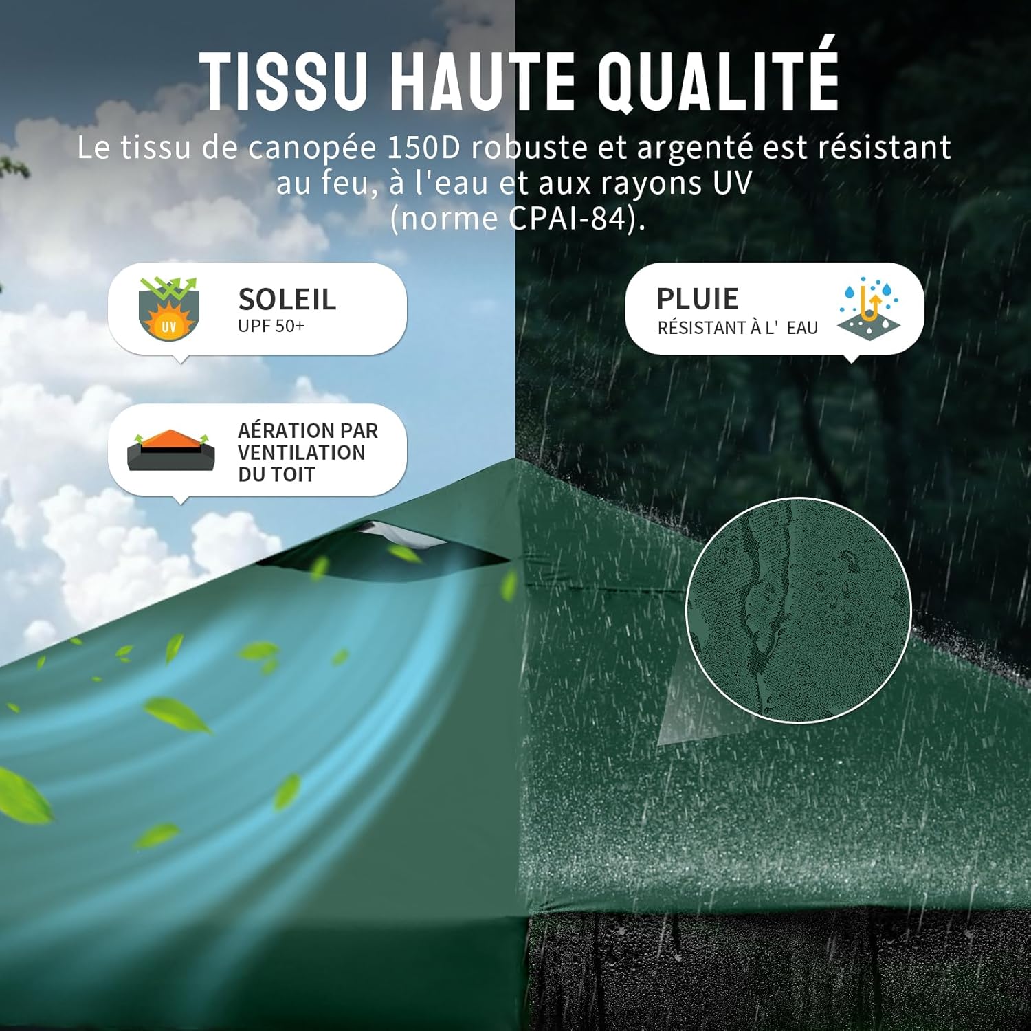 karaca-alisveris Tonnelle Pliante 3x3 Imperméable, Barnum Pliant de Jardin Exterieur, Pop-Up Gazebo avec Sac de Rangement, UPF 50+, avec 4 Parois Latérales Amovible, 4 Sac de Sable, Vert Forêt