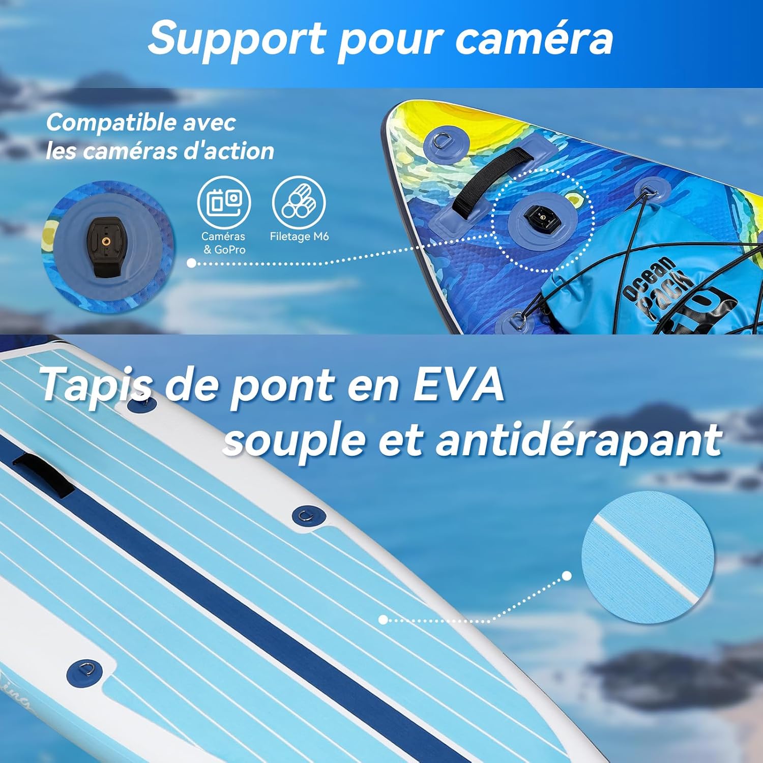 karaca-alisveris - Paddle gonflable adulte 320/335cm - 2 personnes, siège kayak, pagaie, support caméra, 150kg