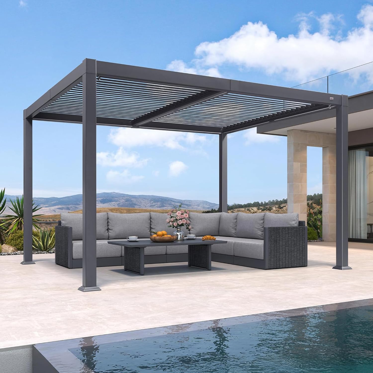 karaca-alisveris - Pergola bioclimatique - 3 x 3,65 m - aluminium, lames orientables, LED, imperméable