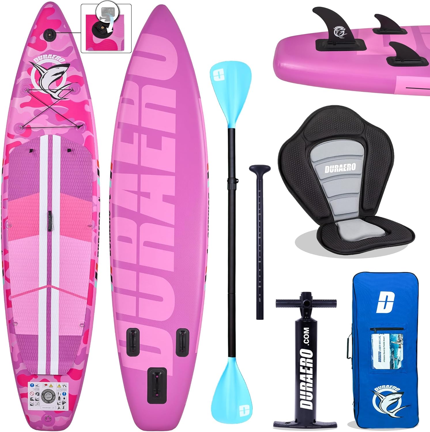Kayak Gonflable Stand Up Paddle - 330x76x15cm - siège, pagaie 2 en 1, pompe, sac à dos, support caméra