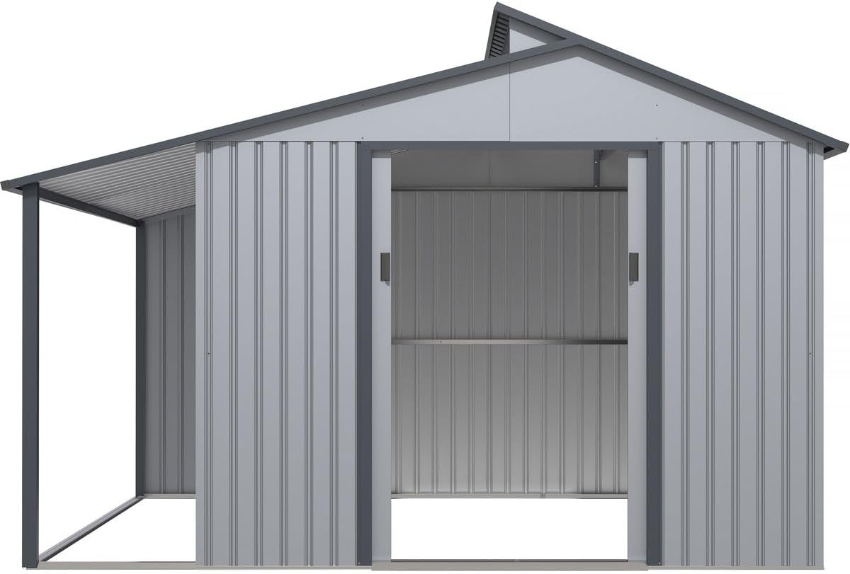 Abri de jardin métal avec pergola - 9,12 m² - 257x355x237cm - gris