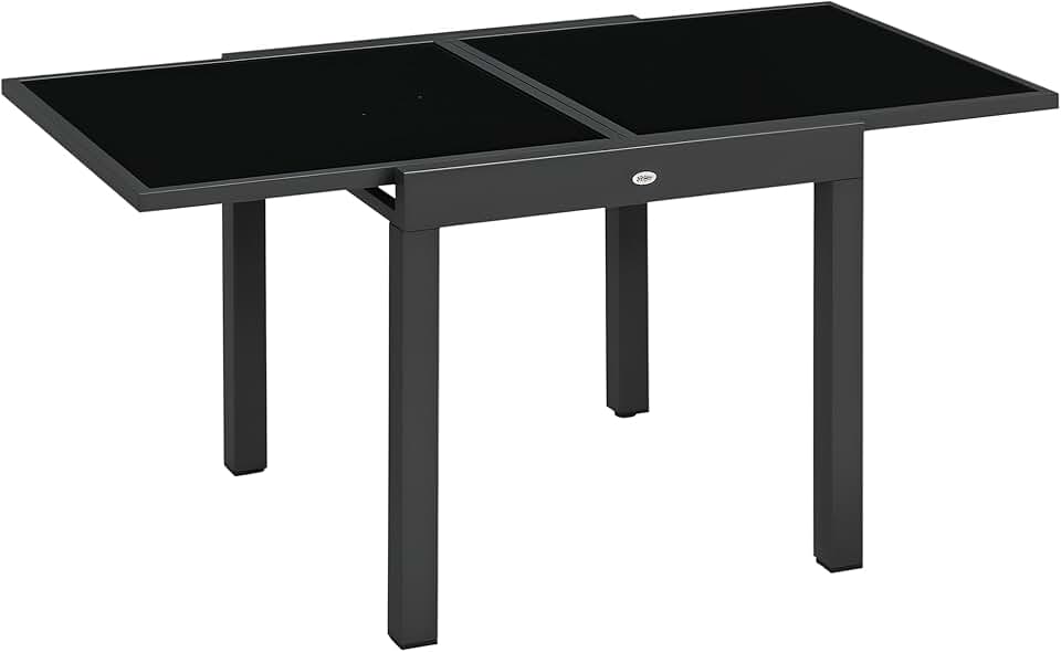 karaca-alisveris - Table extensible jardin - 160x80x75 cm - verre noir, alu gris