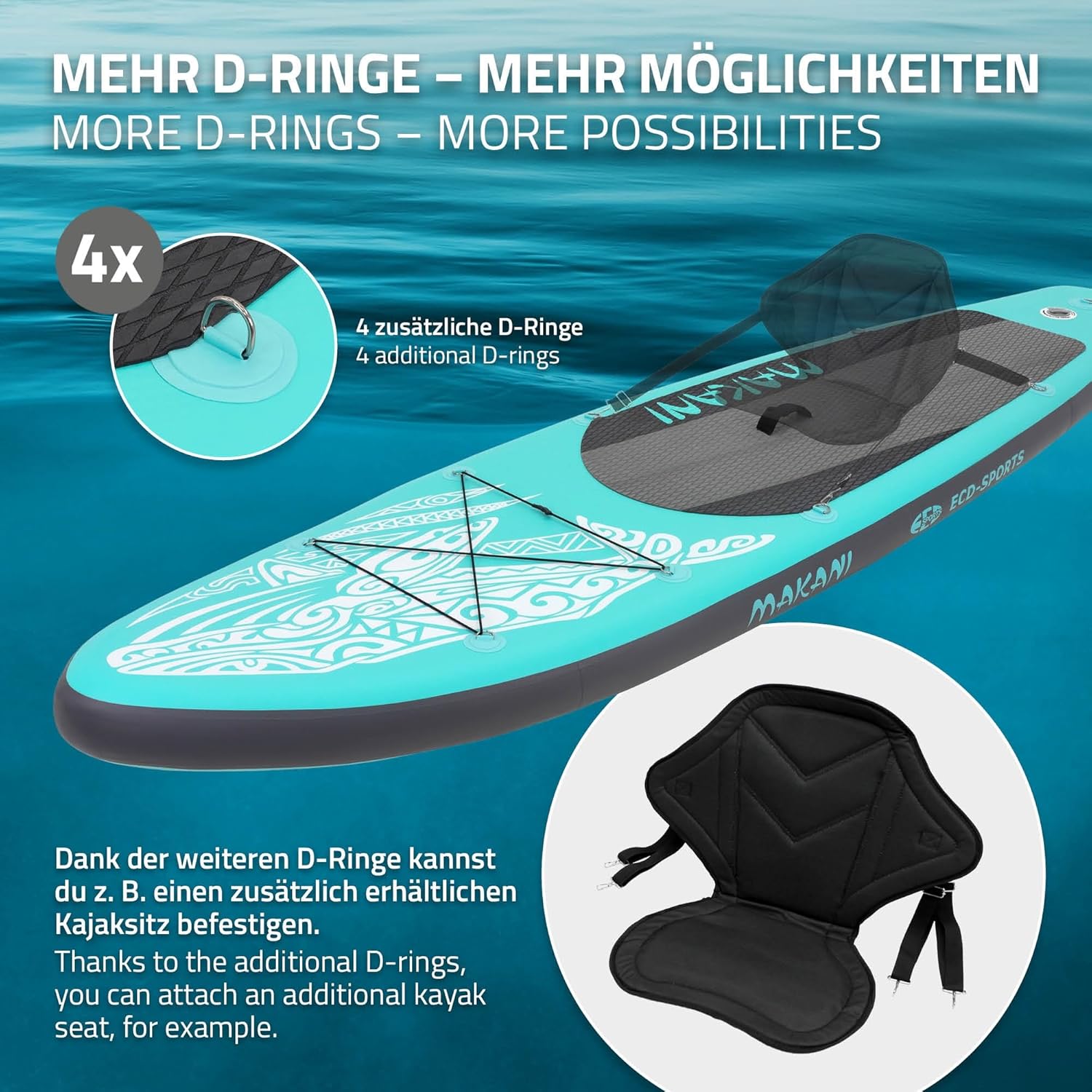 karaca-alisveris - Stand Up Paddle Board - 305/308/320/380 cm - PVC, jusqu’à 150 kg, 10/15 cm, sac, pompe