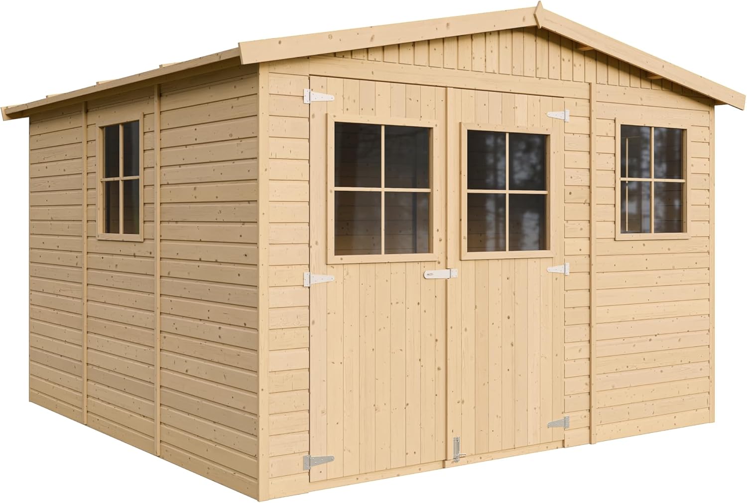 Abri de Jardin en Bois Naturel - Stockage extérieur avec fenêtres- H226x316x324 cm/9 m² Hangar en Bois Naturel - Atelier Rangement Outils et vélos- karaca-alisveris M335
