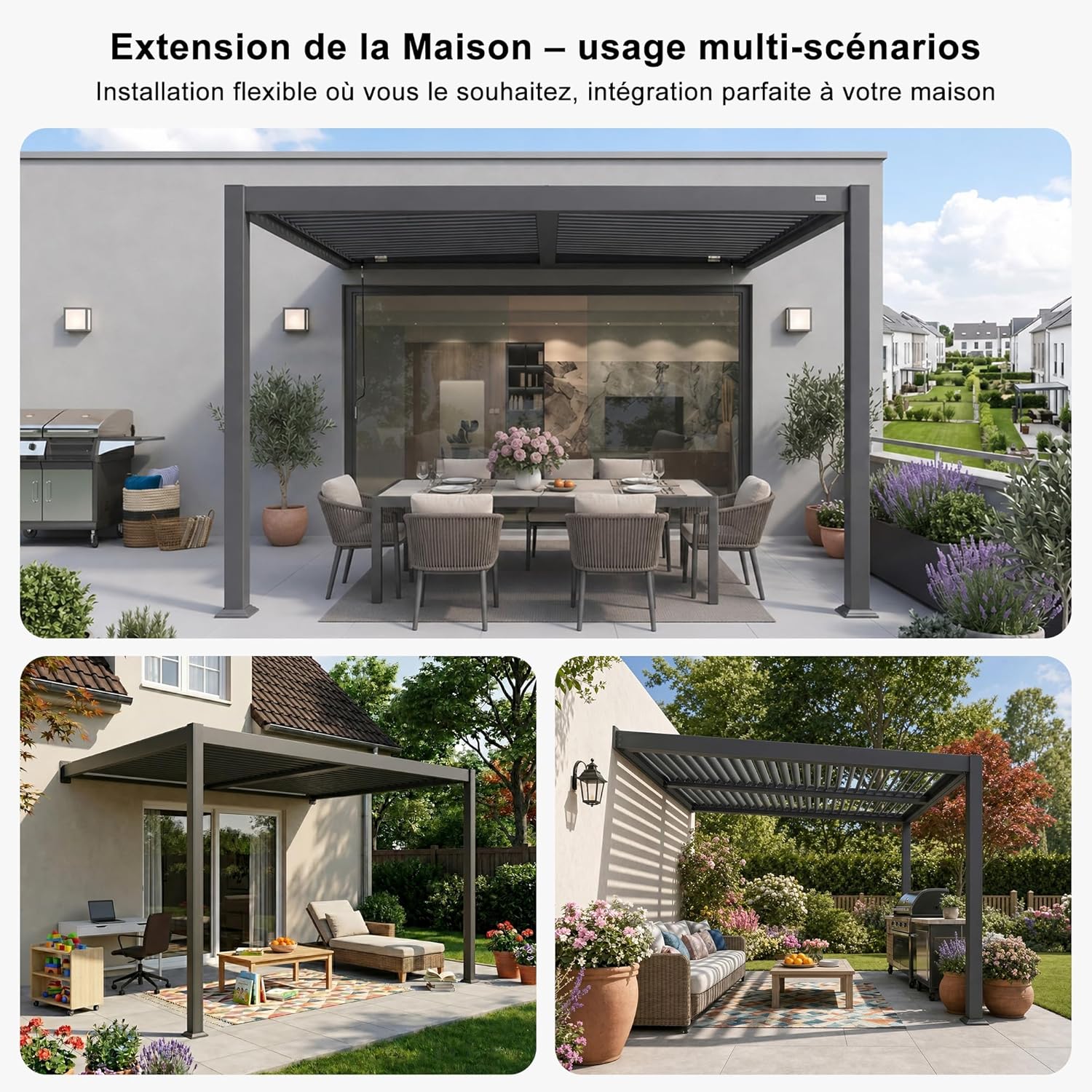 karaca-alisveris - Pergola adossée 3x3.65m aluminium lames orientables durable