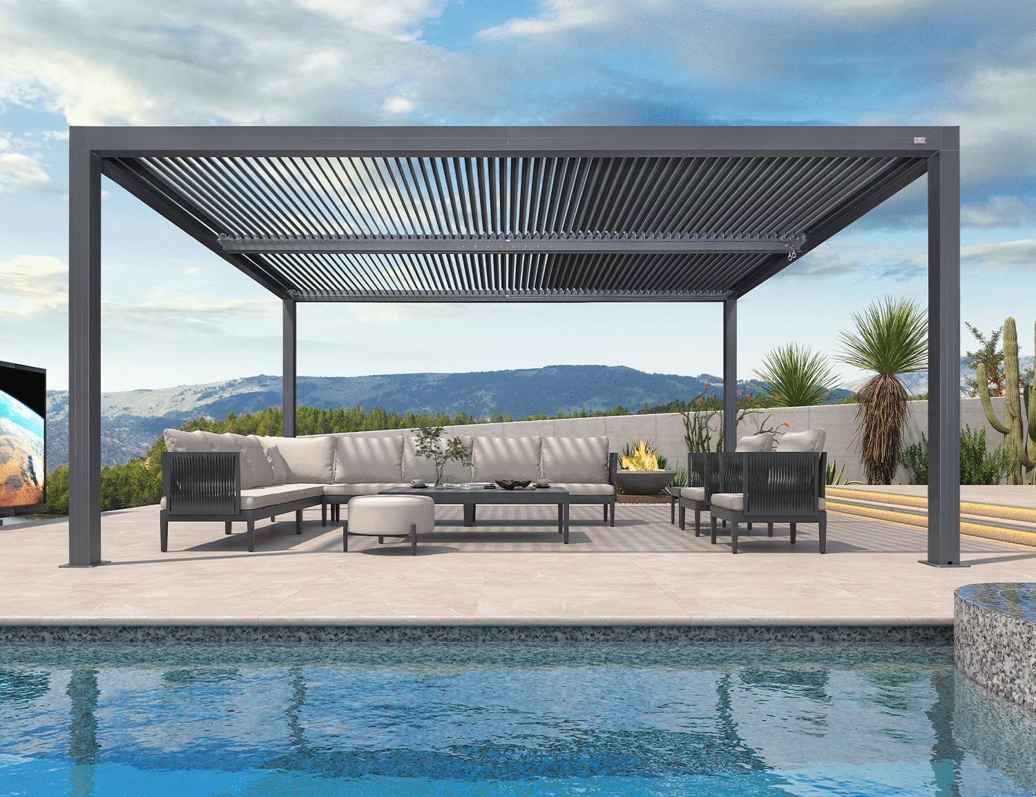 karaca-alisveris - Pergola bioclimatique série aluminium - 4,8x3,68m - lames orientables, surface 17,66m²
