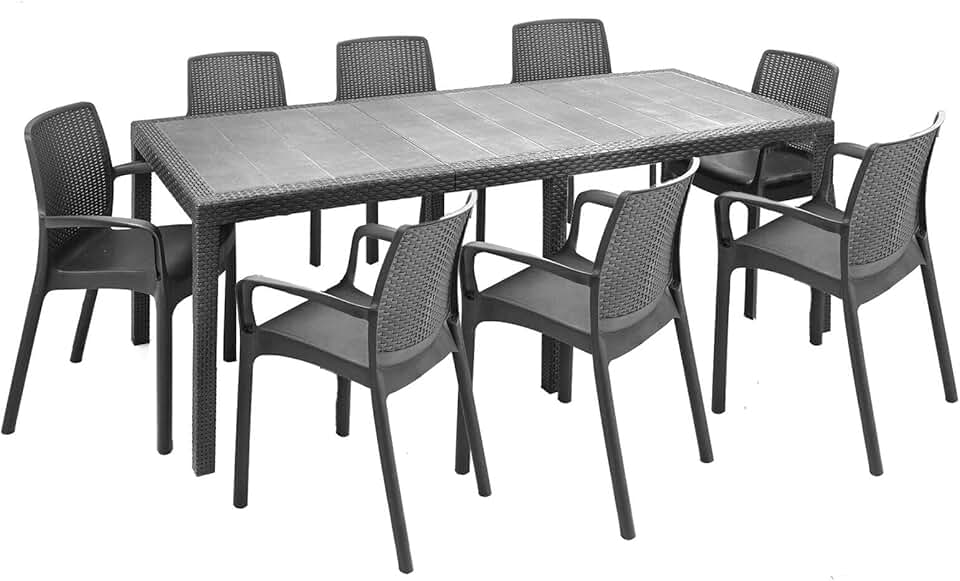 karaca-alisveris - Manarola - table extensible, 8 chaises, anthracite, fabriqué en Italie