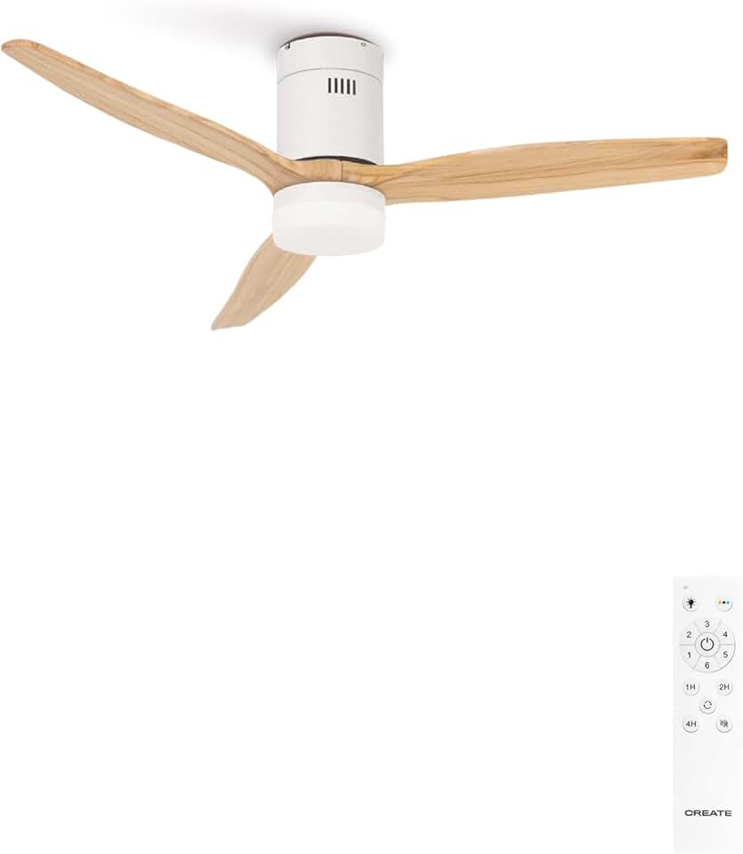karaca-alisveris - Windcalm M - Ø132cm - Ventilateur plafond LED, télécommande, 6 vitesses, été-hiver, blanc bois clair - WINDCALM