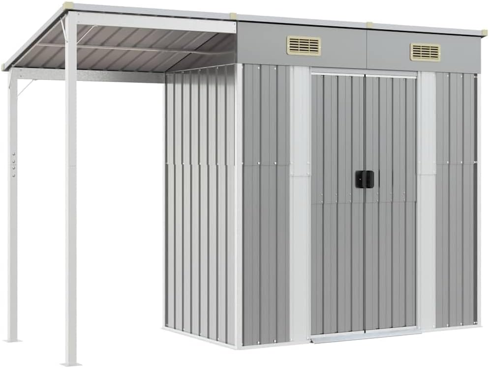 karaca-alisveris Abri de Jardin avec Toit prolongé Gris Clair 277x107x181 cm, Maison & Jardin, Pelouses & Jardins, Vie en extérieur, Structures extérieures, Cabanes & abris de Jardin, Gris, (Poids 41.56KG)