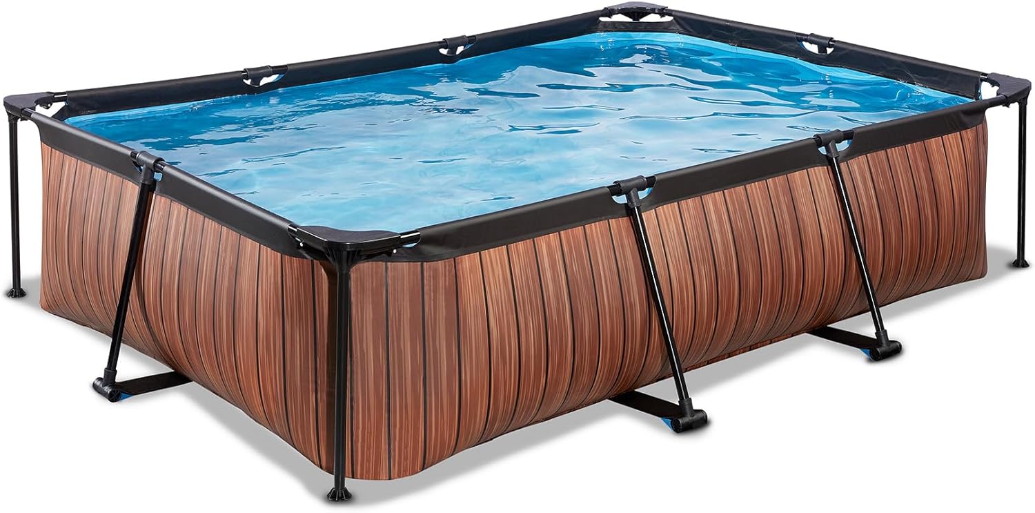 karaca-alisveris Piscine en Bois - 300 x 200 x 65 cm - Rectangulaire et compacte - avec Pompe à Filtre à Cartouche - Facile d'accès - Convient pour Les Tout-Petits - Cadre Solide - Design Unique - Marron