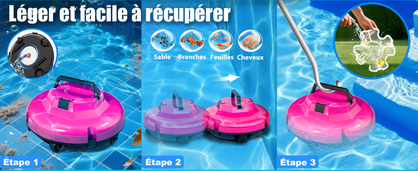 Robot aspirateur de Piscine sans Fil pour Piscine Hors Sol Nettoyeur de Piscine Automatique