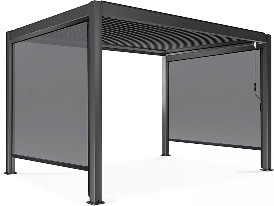 karaca-alisveris - Pergola bioclimatique 3x4m autoportée - 2 stores - gris
