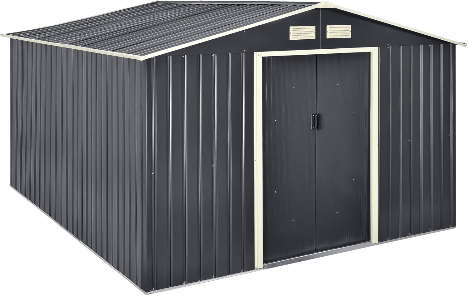 karaca-alisveris Abri de Jardin 15 m³ Robuste Cabane de Stockage Extérieur Cabane à Outils Toit à Pignon Tôles en Acier Galvanisées Gris Foncé