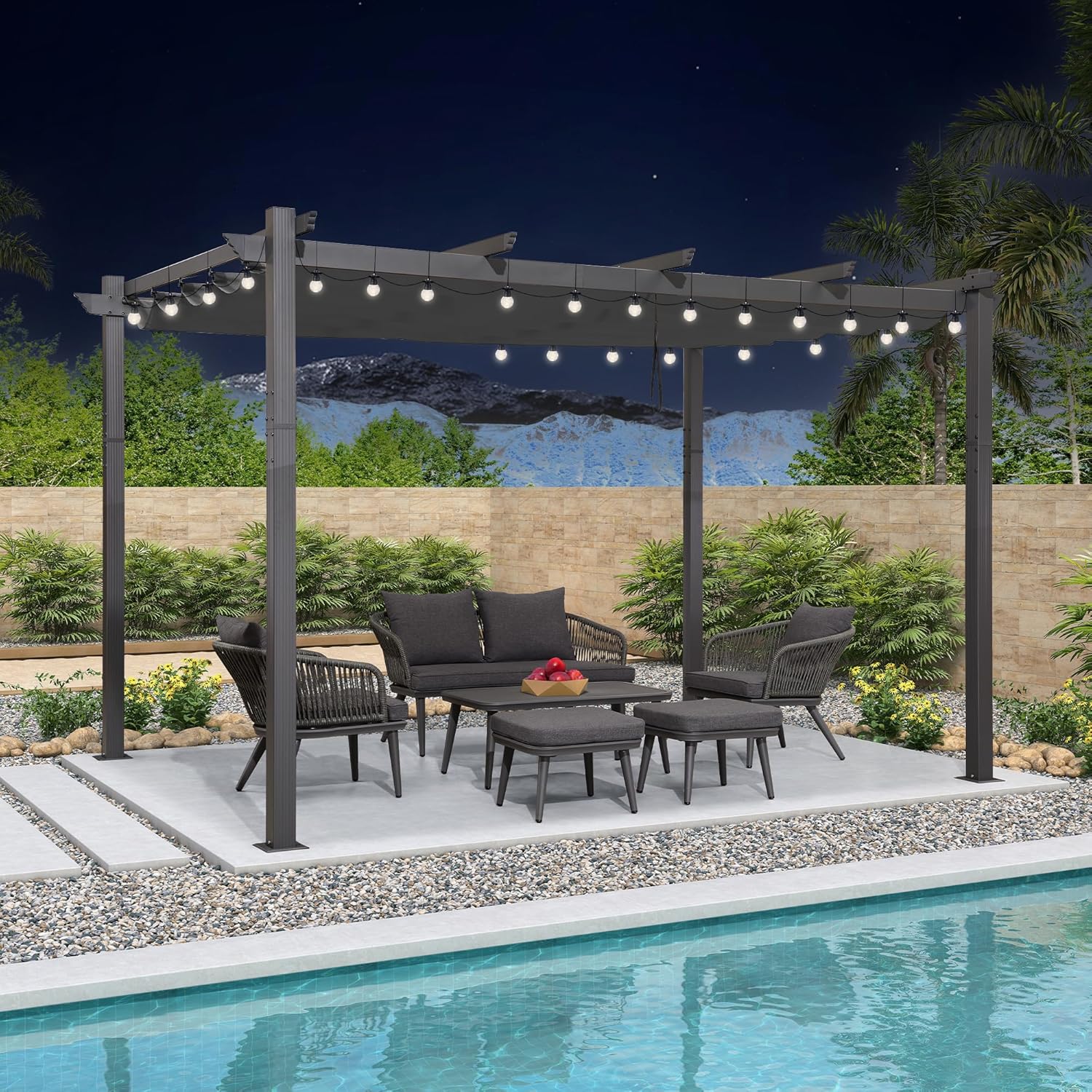 karaca-alisveris - Pergola LED série - 4x3 m - aluminium, toit rétractable, tissu teinté