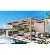 karaca-alisveris Pergola Bioclimatique en Effet Bois Aluminium 3,5 x 8,5 m, Tonnelle de Jardin Extérie...