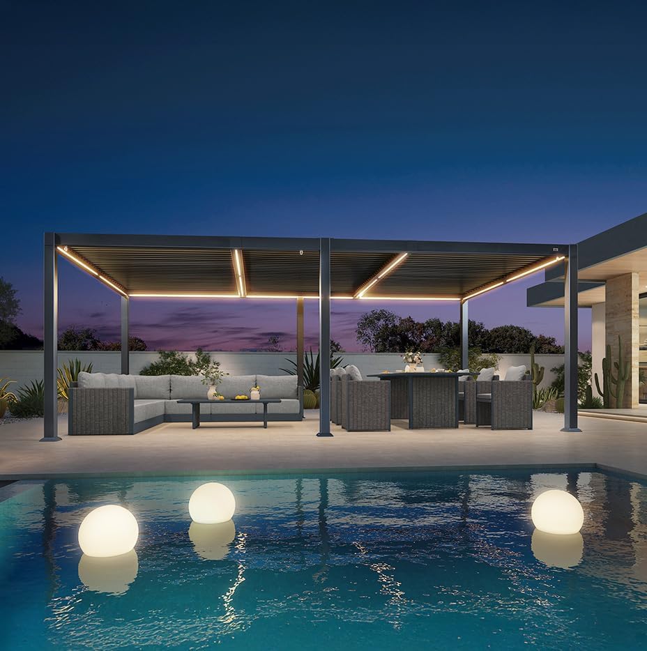 karaca-alisveris - pergola bioclimatique - 3,5x6,35m - lames LED alu gris