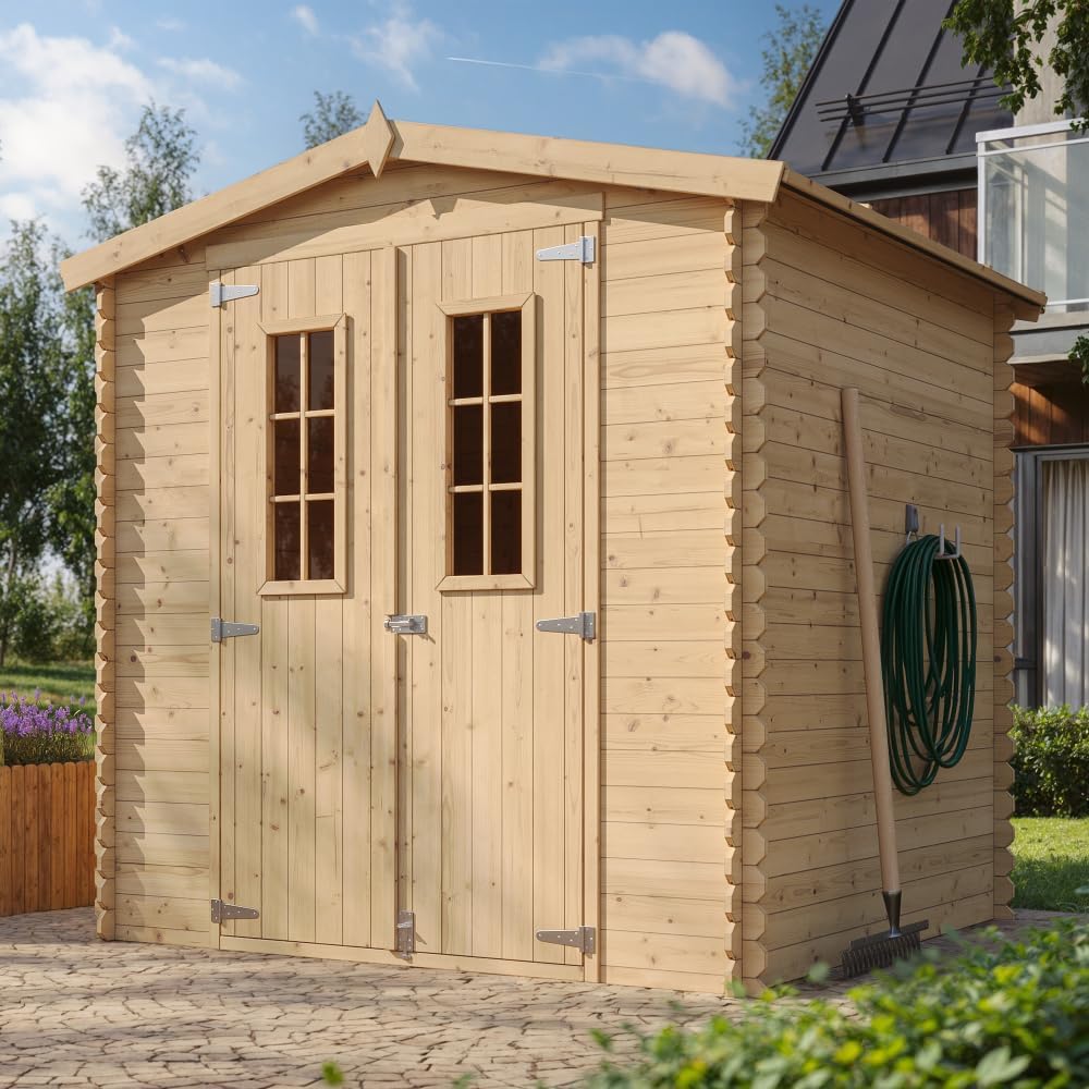 Abri de Jardin en Bois - Stockage extérieur I216xL206xH218 cm/ 3.53 m2 Petit abri à Outils, Local à vélos - Toit imperméable, fenêtres karaca-alisveris M343C